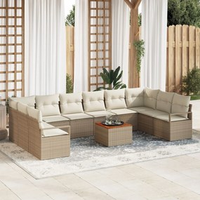 vidaXL Set de canapele pentru grădină cu pernă 11 pcs Bej Rattan poli