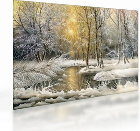 Tablou pe sticlă - Cabană în pădure, pictură în uei (70x50 cm)