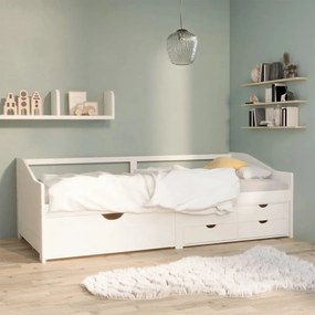 vidaXL Pat de zi, 3 locuri, cu sertare, alb, 90x200 cm, lemn masiv pin