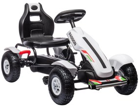 HOMCOM Kart cu Pedale pentru Copii 5-12 Ani cu Scaun Reglabil, Anvelope Gonflabile, Frână de Mână, Design de Curse, Alb și Negru | Aosom Romania