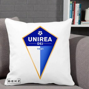 Perna Personalizata Unirea Dej 1921 Fotbal, 40x40 cm, Alba Mata, Husa Detasabila, Perna Inclusa, BEKZ®