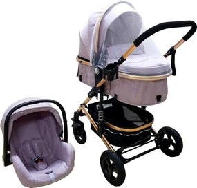 Carucior nou nascuti 3 in 1 Baby Care™ PRO 531 , Cadru Aluminiu, Amortizoare, Roti din cauciuc plin AVE, Landou, Scoica auto, Spatar reglabil 3