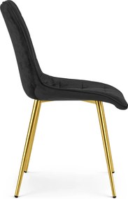 Scaun de masa SPLIT VELVET cu picioare aurii, negru
