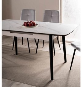 Masa extensibila Apollo Ceramica marmura alba/negru mat - L120-160 cm