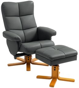 HOMCOM Fotoliu de relaxare cu taburet, Spătar înclinabil la 145°, Rotativ la 360°, Piele ecologică, Gri închis | Aosom Romania