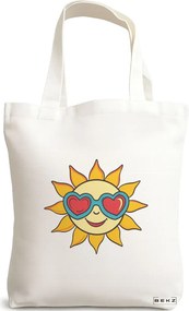 Sacosa de Panza pentru Cumparaturi, Geanta Tote, model Sun faces 17 38 x 34.5 cm, Alba, BEKZ®