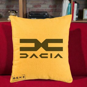 Perna Personalizata cu emblema Dacia, 40x40 cm, Galben, Husa Detasabila, Perna Inclusa, BEKZ®