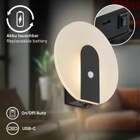 Briloner 3889015 - LED lampă de perete reîncărcabilă cu senzor TARO LED/2,5W/5V 1800 mAh neagră