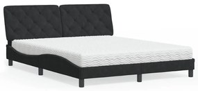 vidaXL Pat cu saltea, negru, 160x200 cm, catifea