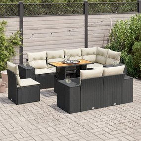 3327388 vidaXL Set mobilier de grădină cu perne, 9 piese, negru, poliratan