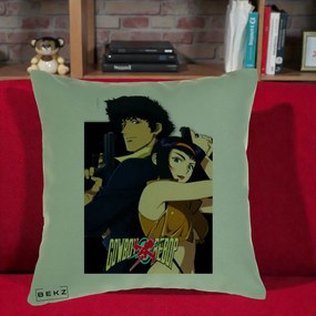 Perna Personalizata Cowboy Bebop Spike si Faye Poster, 40x40 cm, Verde, Husa Detasabila, Perna Inclusa, BEKZ®