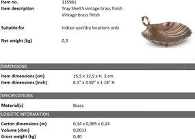 Obiect decorativ, Tava mica delicata din alama Shell S