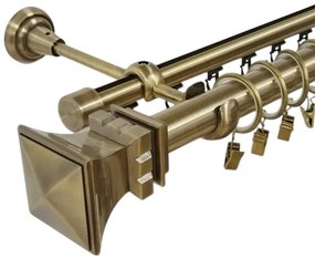 Galerie dubla Verona, teava neteda si profil,grosime 25 si 19mm, aur antic (Alege marime: 320 cm)