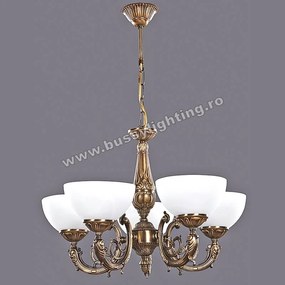 Lustra Polen cu 5 Brate, Desing Clasic, Finisaj Bronz Antic, Abajur Alb - Bussy Lighting 7179-52-05B