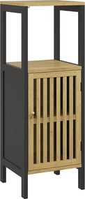 HOMCOM Dulap de Depozitare Îngust, Dulap de Baie Mic din Bambus cu Compartiment Deschis și Raft Reglabil, 32x30x90.5 cm, Negru | Aosom Romania