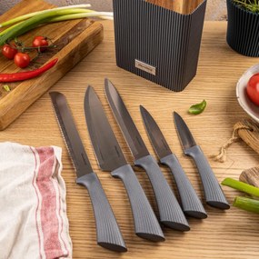 Set cuțite Klausberg KB 7979, 6 piese, Oțel inoxidabil, Suport, Grafit/maro