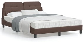 3208179 vidaXL Cadru de pat cu tăblie, maro, 140x190 cm, piele ecologică