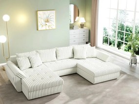 Colțar extensibil dumonde cu ladă de depozitare si sezut confortabil din spuma high-density, Loana U Ambience Ivory 355x185 cm