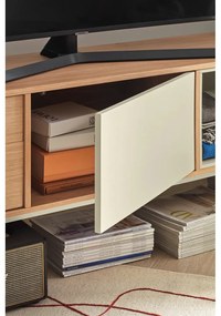 Comodă TV cu aspect de lemn de stejar Teulat Yoko, alb-crem