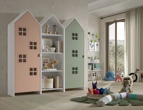 Set 3 Dulapuri pentru Copii Căsuță, Roz și Verde, (MDF) – CASAMI BRUGES – Vipack