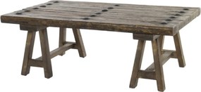Măsuță de cafea dreptunghiulară din lemn de ulm, maro, cu cuie decorative, finisaj mat, 40 x 110 x 70 cm, „Banyan” – Ethnic Collections