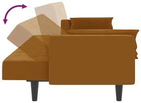 Canapea extensibila cu 2 locuri 2 perne taburet, negru, catifea Maro, Cu suport de picioare