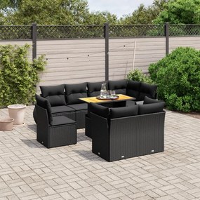 3272287 vidaXL Set mobilier de grădină cu perne, 9 piese, negru, poliratan