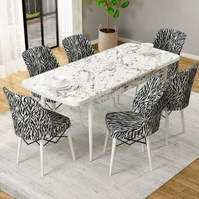 Set masa extensibila cu 6 scaune tapitate Homs ,masa m bej,zebra 250-30650,170 x 80 cm