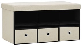 338805 vidaXL Bancă depozitare pliabilă alb crem, 76x38x38 cm, imitație pânză