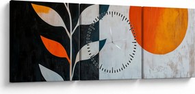 Tablou - Abstracție cu plantă și soare (cu ceas) (90x30 cm)