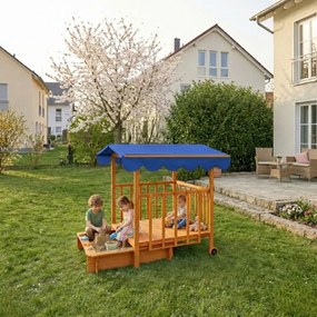 Groapa cu nisip cu verandă HAPPY, 130x130x143cm, maro/albastru Jurhan