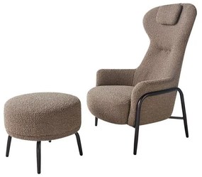 Fotoliu TEDDY GRAND cu taburet maro inchis - material teddy, baza opal negru