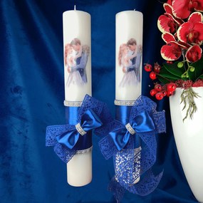 Set 2 Lumanari nunta decorate cu albastru  W1 4,5 cm, 40 cm