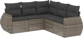 vidaXL Set canapea de grădină cu perne, 5 piese, gri, poliratan