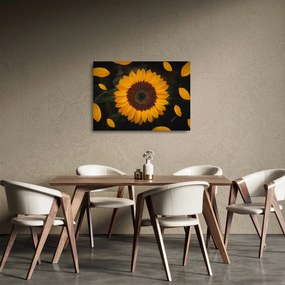 Tablou pe sticlă - Floarea soarelui și petale (70x50 cm)