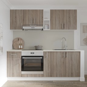 Set haaus V11, Stejar Sonoma Inchis/Alb, Blat Thermo 28 mm, L 200 cm