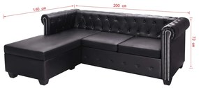 Canapea Chesterfield in forma de L, piele artificiala, negru Negru