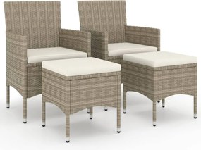 vidaXL Set cu scaun de grădină și taburet, 4 piese, bej, poliratan