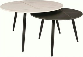 Set 2 masute cafea KORA B, alb cu efect de marmura/negru cu efect de m