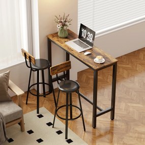 HOMCOM Set de 2 Scaune de Bar Captușite cu Spătar și Suport pentru Picioare - Maro Rustic și Negru | Aosom Romania