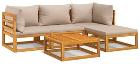 3155248 vidaXL Set mobilier de grădină cu perne gri taupe, 5 piese, lemn masiv