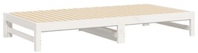 Pat de zi extensibil, alb, 2x(80x200) cm, lemn masiv de pin Alb, 205.5 x 158 x 30 cm