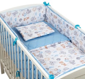 Set lenjerie patut 120x60 cm 5 piese Kidizi Tiny Adventures, model matlasat, include perna, plapumioara, aparatoare si cearceaf