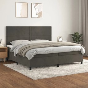 3142984 vidaXL Pat box spring cu saltea, gri închis, 200x200 cm, catifea