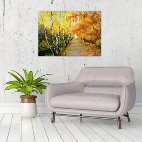 Tablou pe sticlă - Alee romantică de-a lungul apei, pictură în ulei (70x50 cm)