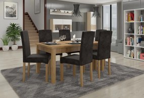 Set de masa extensibila si 6 scaune tapitate, RODOS 56, ADRK Furniture (Culoare: Stejar)