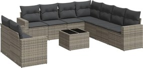 vidaXL Set mobilier de grădină cu perne, 10 piese, gri, poliratan