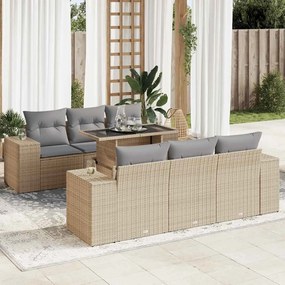 vidaXL Set canapele de grădină, 7 piese, cu perne, bej, poliratan