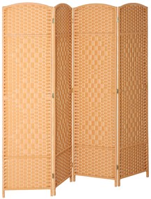 HOMCOM Paravan interior din lemn 4 panouri separator de cameră pliabil pentru living dormitor 180 x 180 cm maro deschis | Aosom Romania