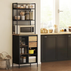 HOMCOM Bufet, dulap de bucătărie, blat de lucru, ușă glisantă, sertare și rafturi deschise, 60x40x180cm, lemn natural | Aosom Romania